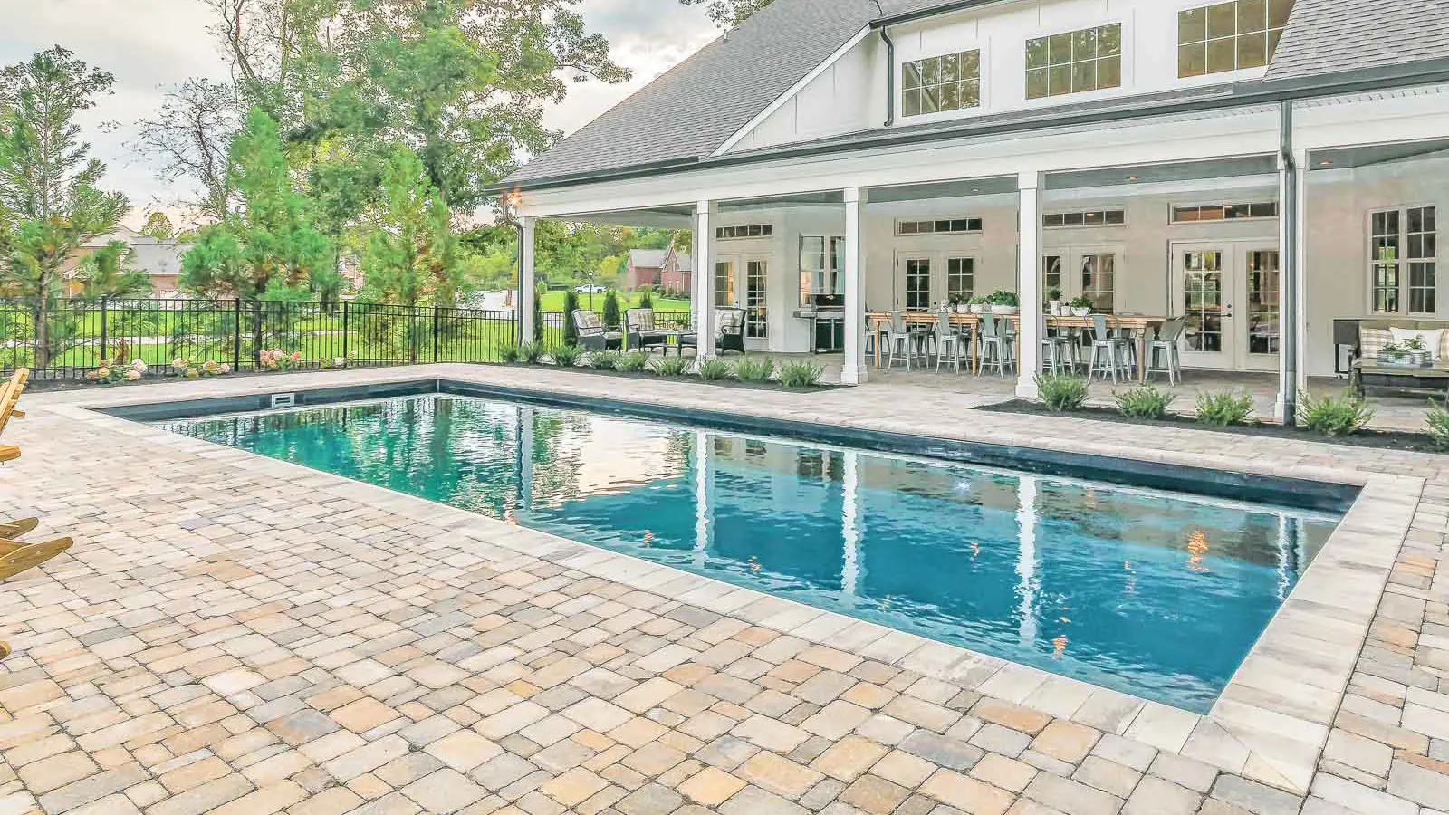 Leisure-Pools-Infinity-fiberglass-pool The Infinity, a fiberglass pool with a generous width and a 40 foot length